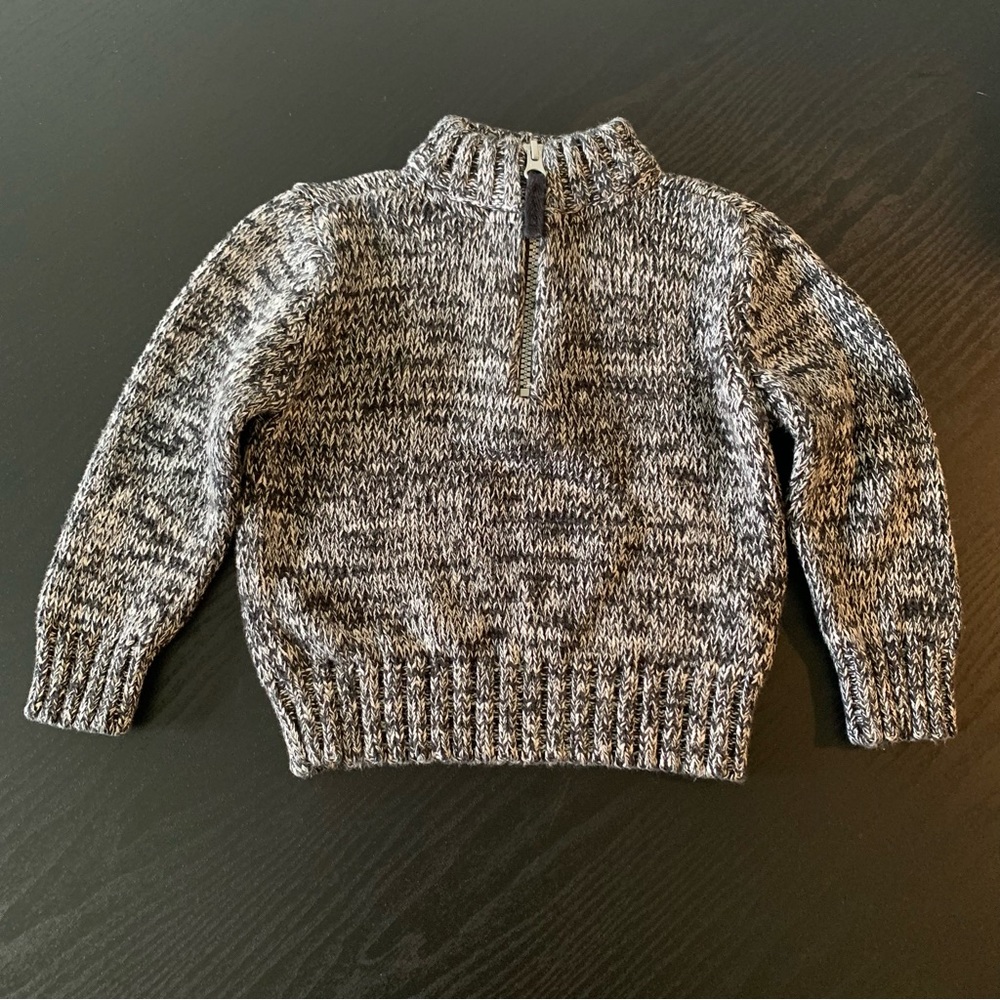 Unisex 24 Months CARTER’S Black White Marl Rag Sweater Pullover Half Zip EXC